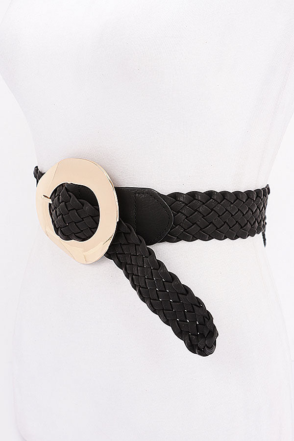 Set of 6 Stylish Black 6488 Metal Buckle Braided Belts