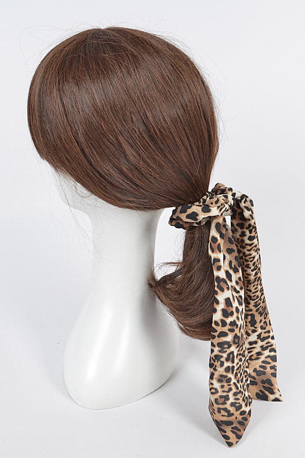 Pack of 6 Elastic Hair Ties in Brown 9938 with Leopard Print