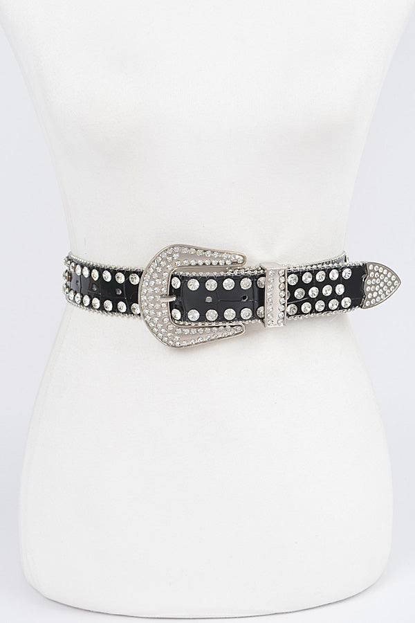 Set of 6 Multi - Metal Stone Studded Black Belts