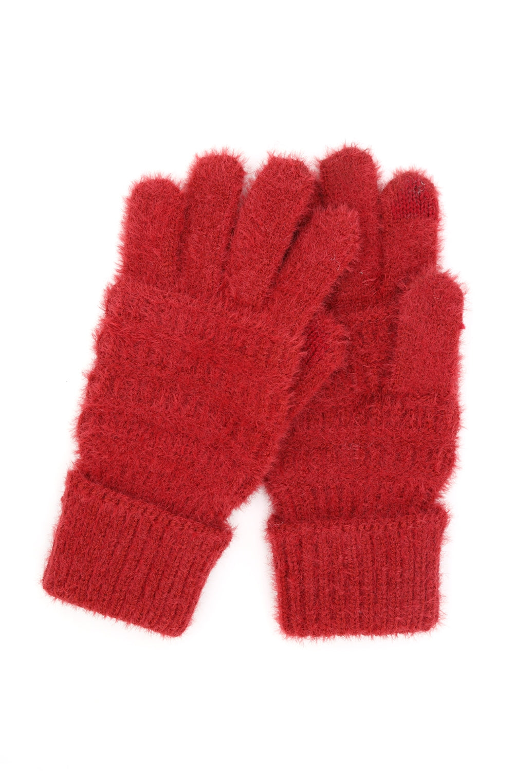 Burgundy Fuzzy Cable Knit Smart Touch Gloves - Set of Six