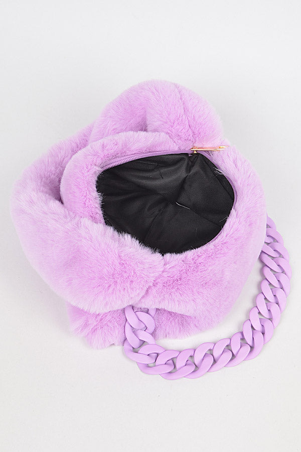 Pack of 3, 4555 Lavender Faux Fur Shoulder Bags
