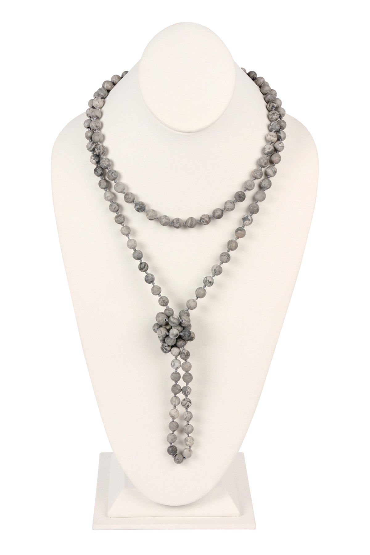 Set of 6 Hand-Knotted Long Black Natural Stone Necklaces
