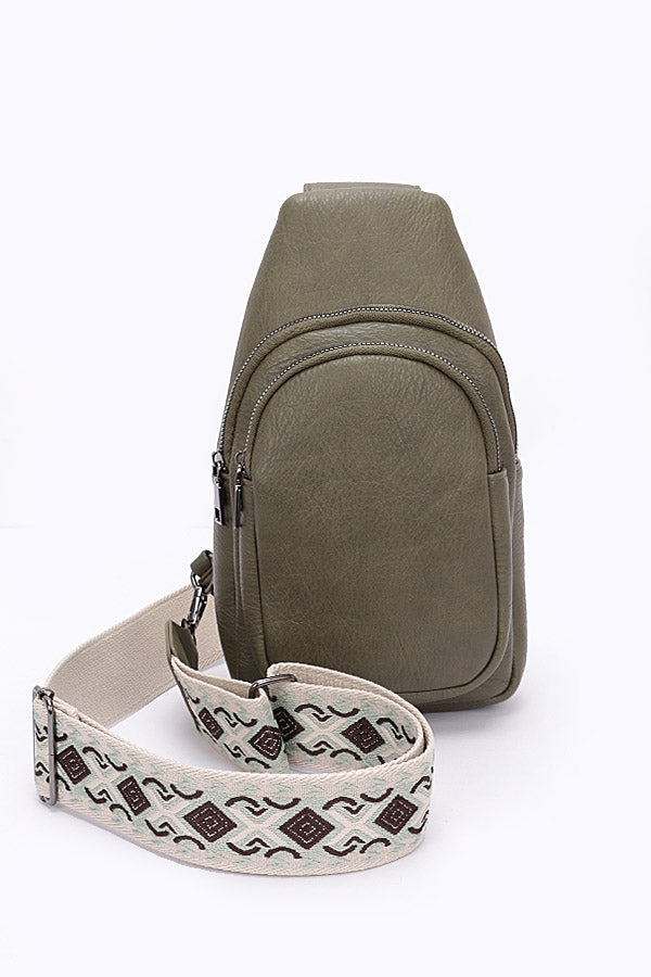 Set of 3 1046 Camel Faux Leather Sling Bags