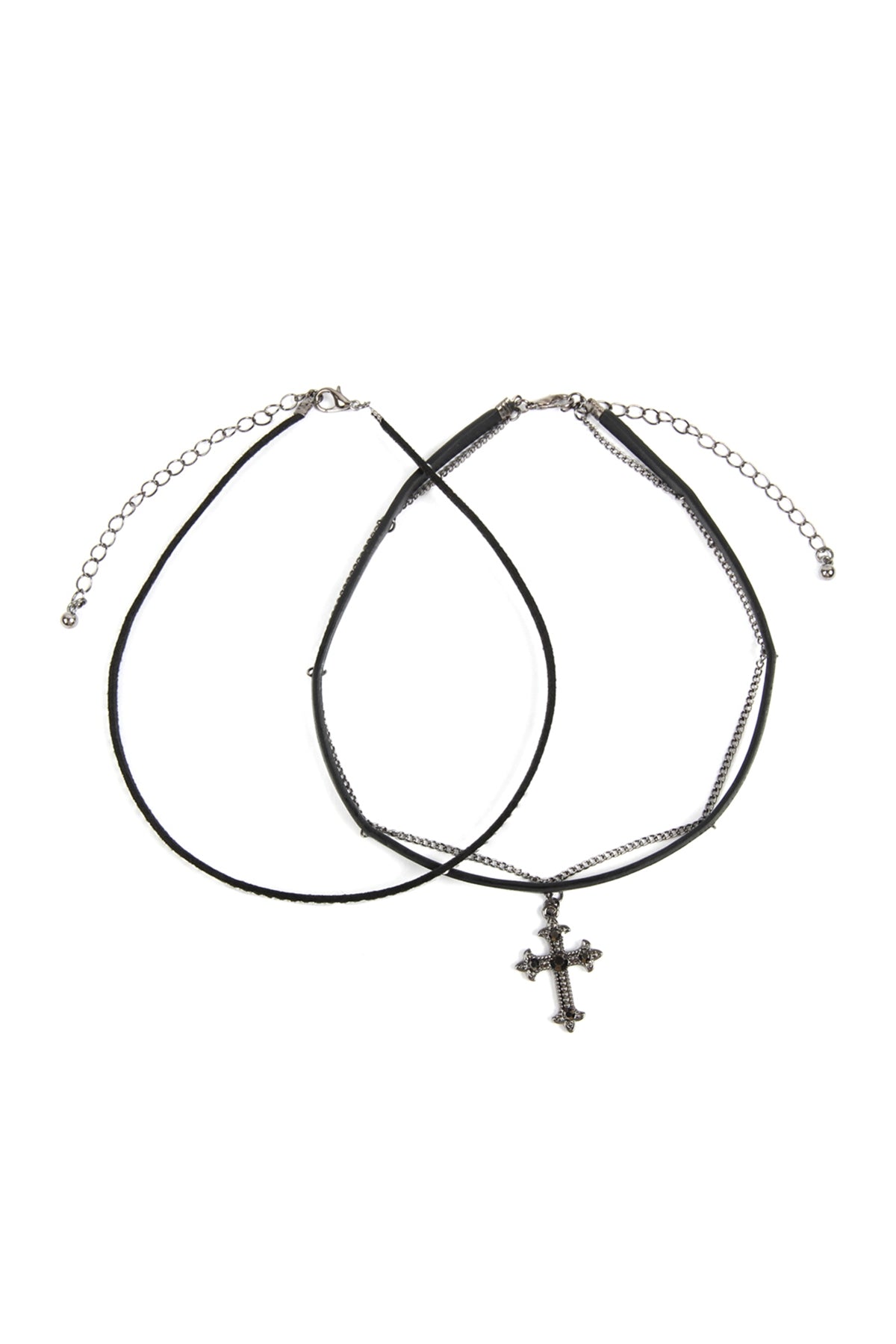 Pack of 6 Black Leather and Metal Cross Choker Necklaces