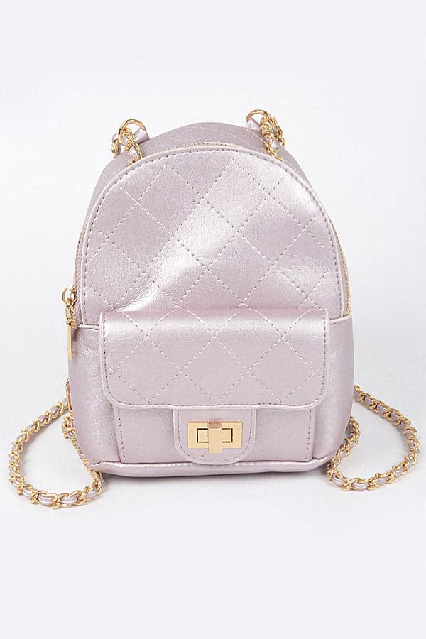 Set of Three 4325 Quilted Mini Chain Back Packs in Lavender Color