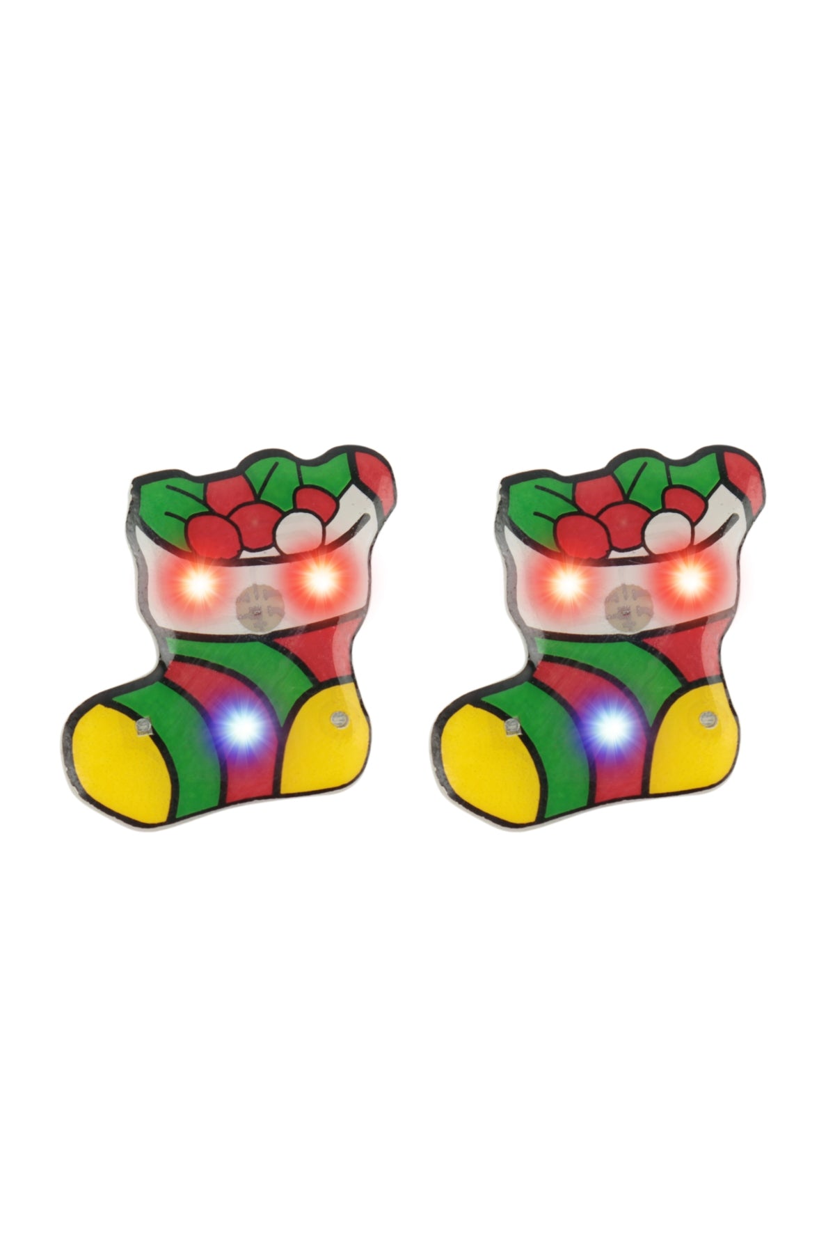 Multicolor Light - Up Christmas Socks - Shaped Earrings - Pack of 6