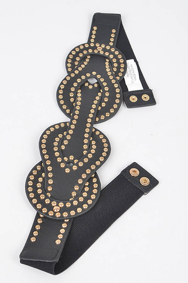 Set of 6 Stylish Black and Gold Faux Leather Elastic Belts