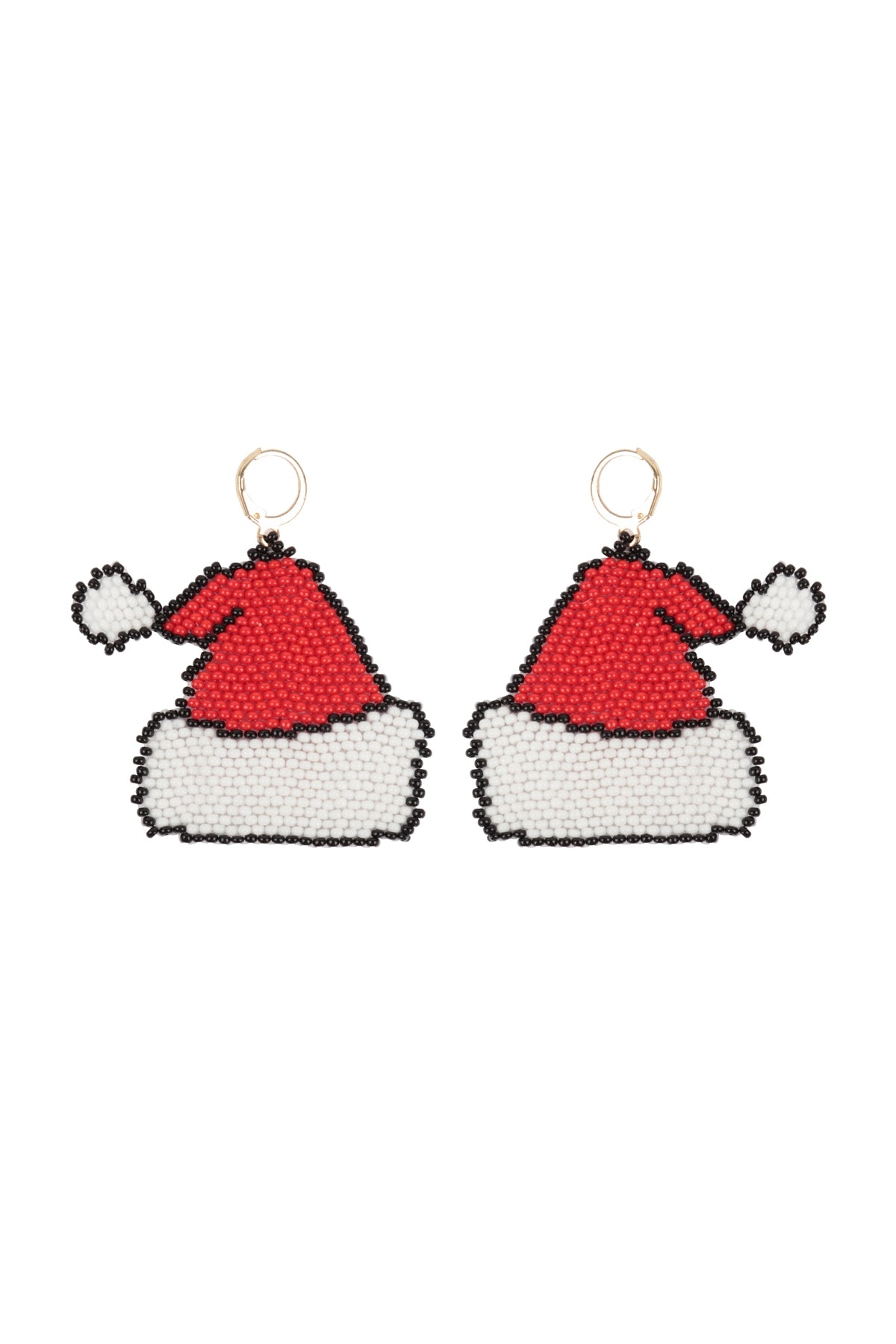Multicolor Christmas Santa Hat Seed Bead Dangle Earrings - Set of 6
