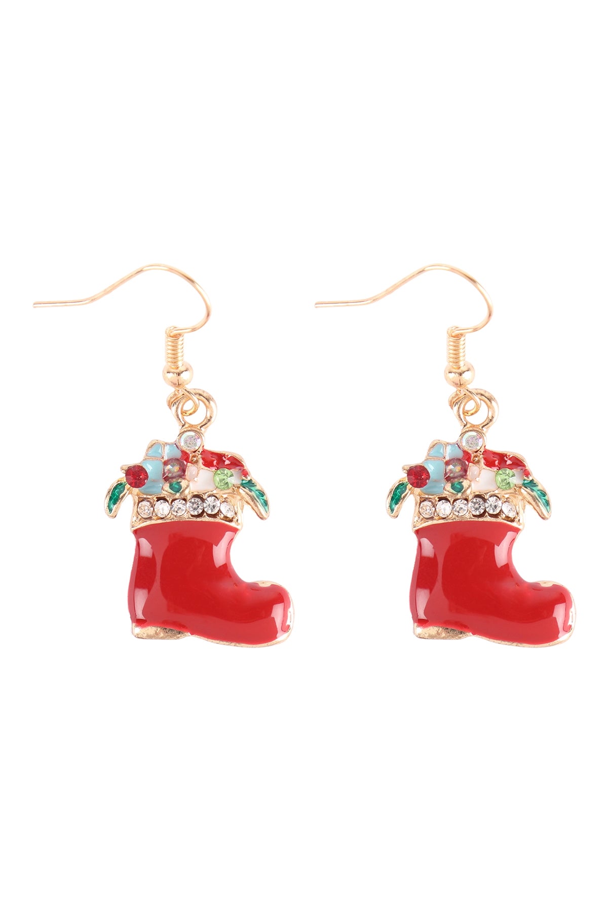 Gold and Red Christmas Santa Boot Hook Earrings - Set of 6