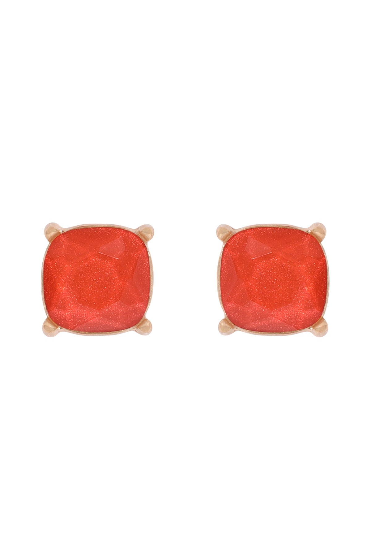 Dark Orange Fine Glitter Epoxy Stud Earrings - Set of 6