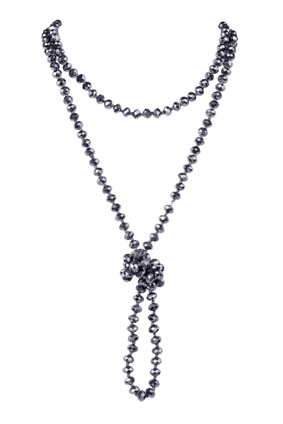 Set of 6 Hand - Knotted Longline Hematite Necklaces