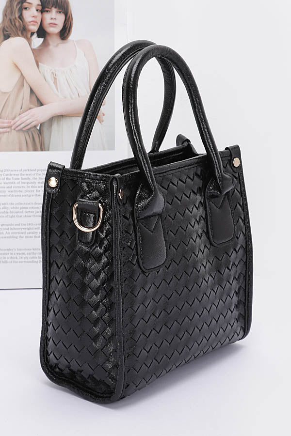 Pack of 3 Metallic Black Braided Tote Bags - Style 5536