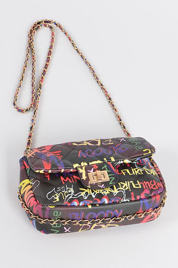 Pack of 3 Black Graffiti Quilted Clutches (Style 0613)
