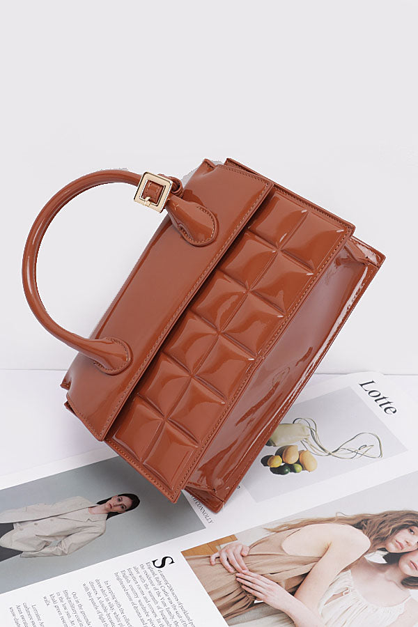Set of 3 Embossed Enamel 1436 Camel Top - Handle Bags