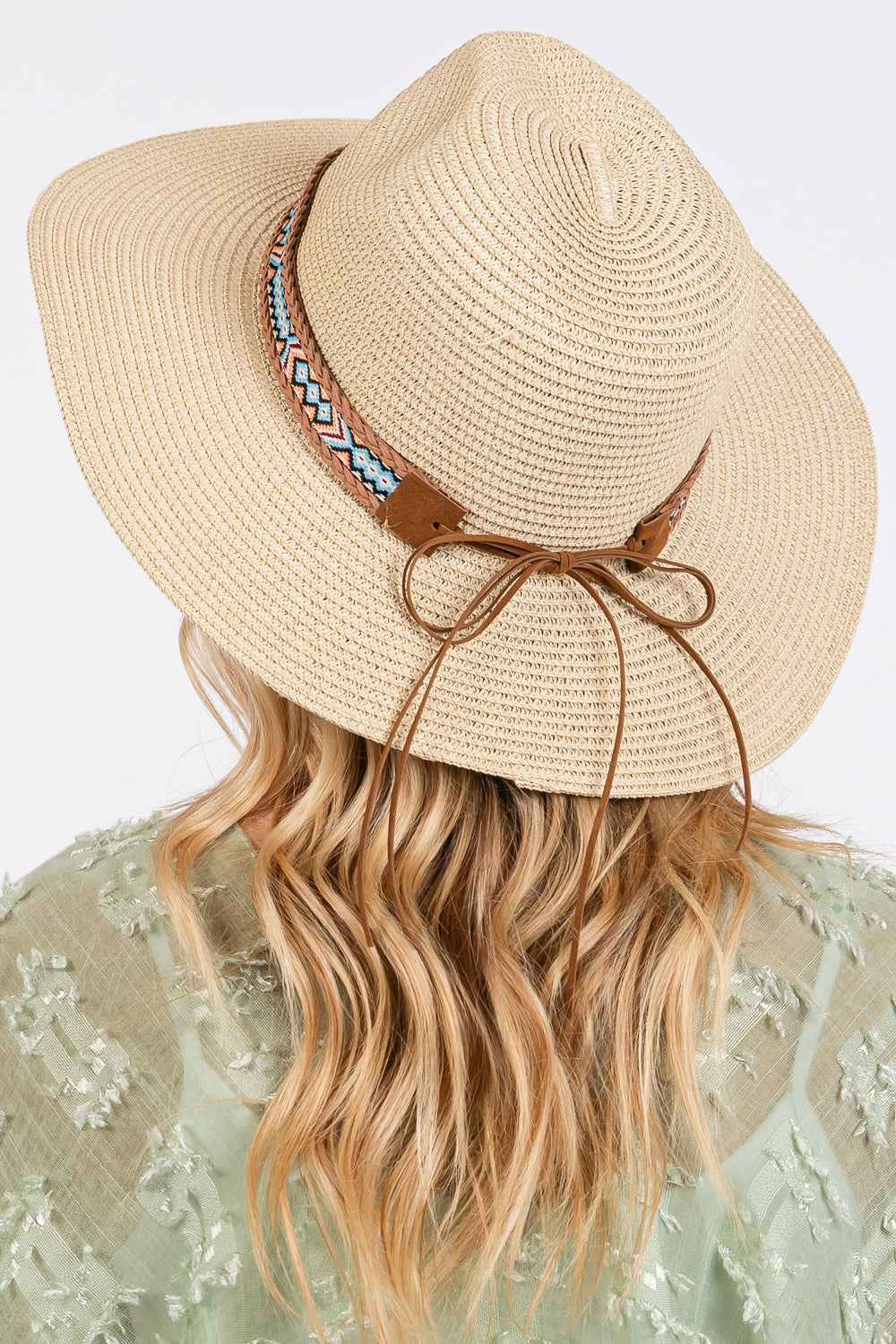 Set of 6 Beige Woven Boho Paper Straw Sun Hats