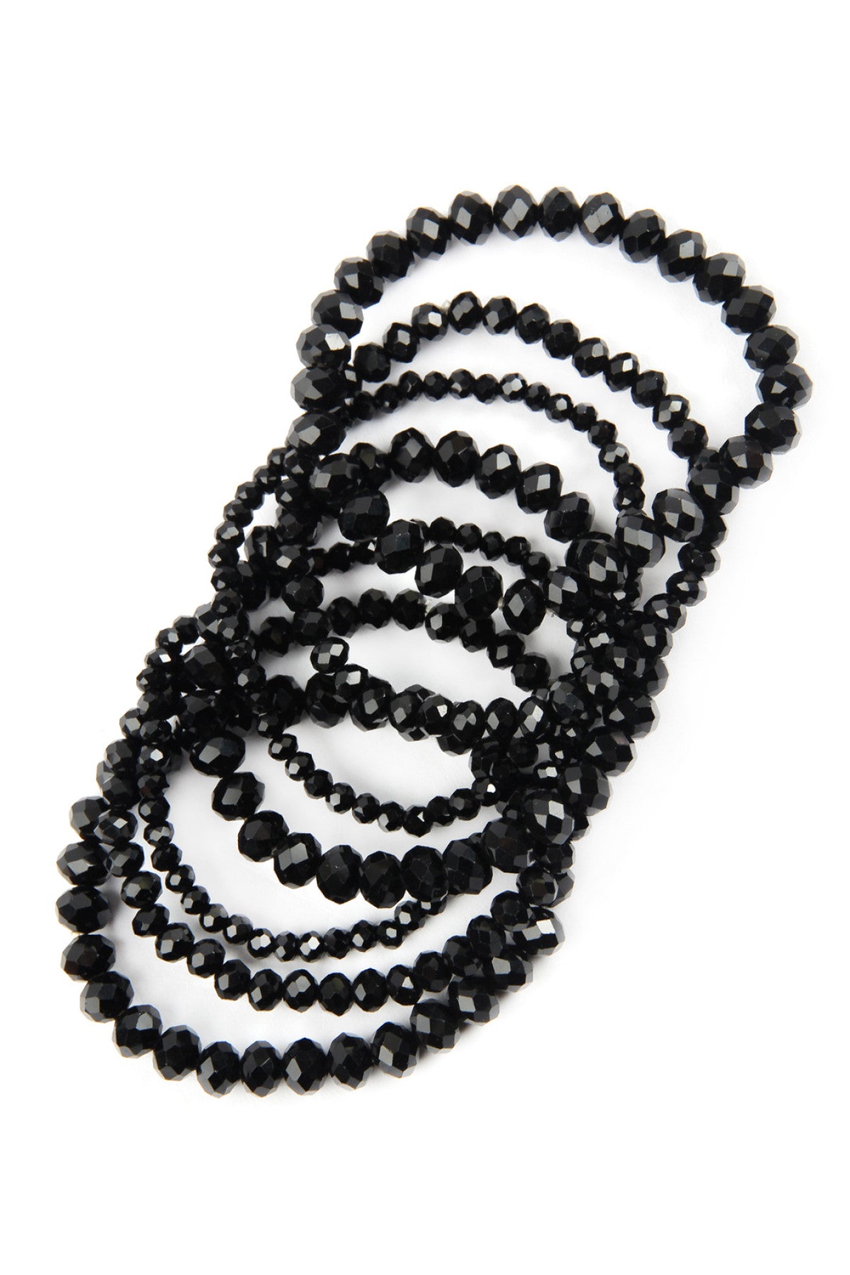 Pack of 6 Jet Black Glass Beads Stretch Bracelet with Seven Lines