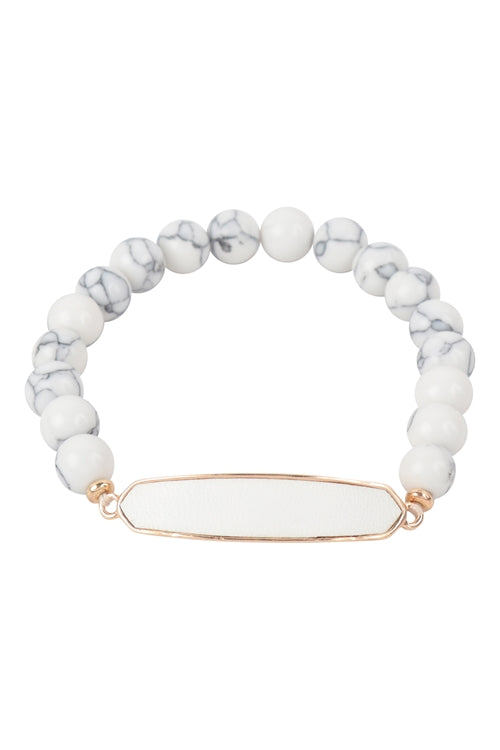 Pack of 6 Howlite Natural Stone Bracelets with Leather Accents
