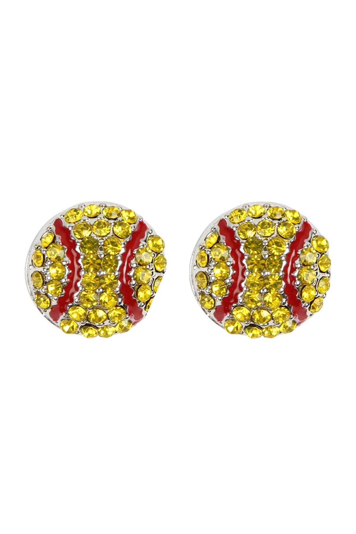 Yellow Softball Rhinestone Stud Earrings - Set of 6