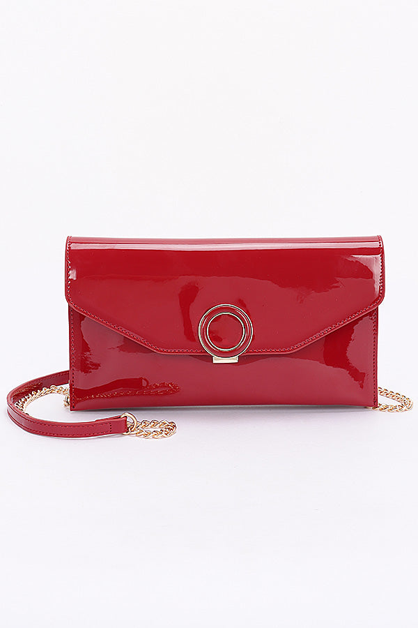 Set of 3 Patent Leather Burgundy Flap Crossbody Bags - Style 0736