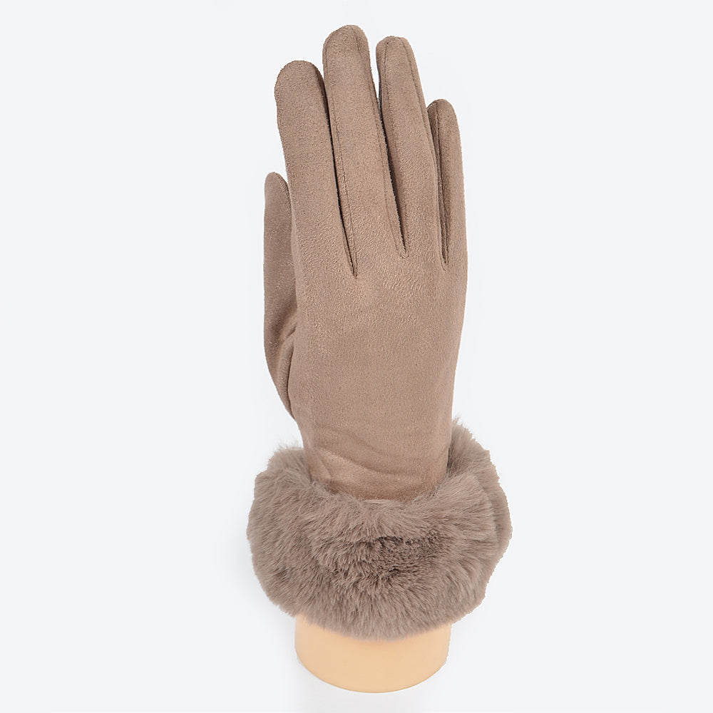 Set of 6 Faux Suede Gloves with Faux Fur in Pink Shade