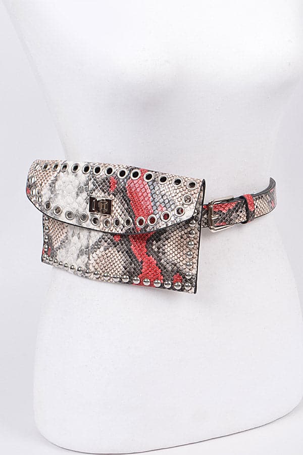 Pack of 3 Burgundy Snakeskin Studded Fanny Packs - Style 0957