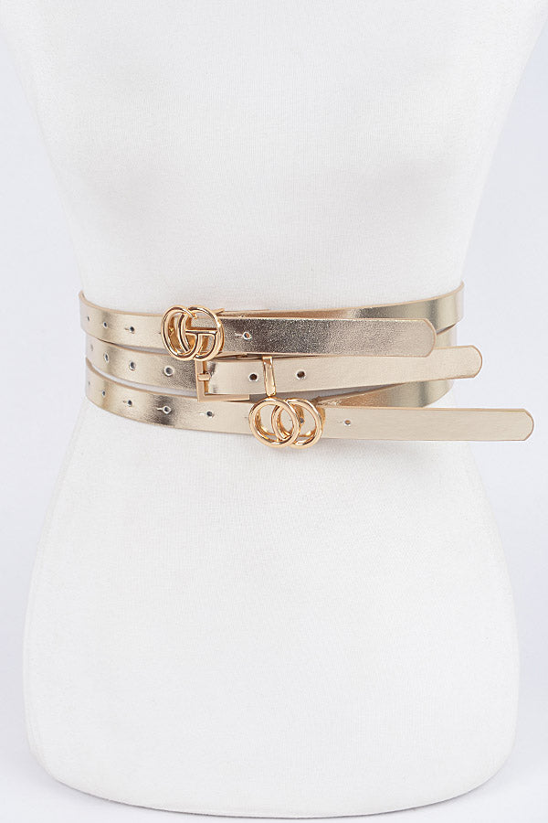 Premium 2358 Gold Metal Buckle Belt Set - Pack of 6