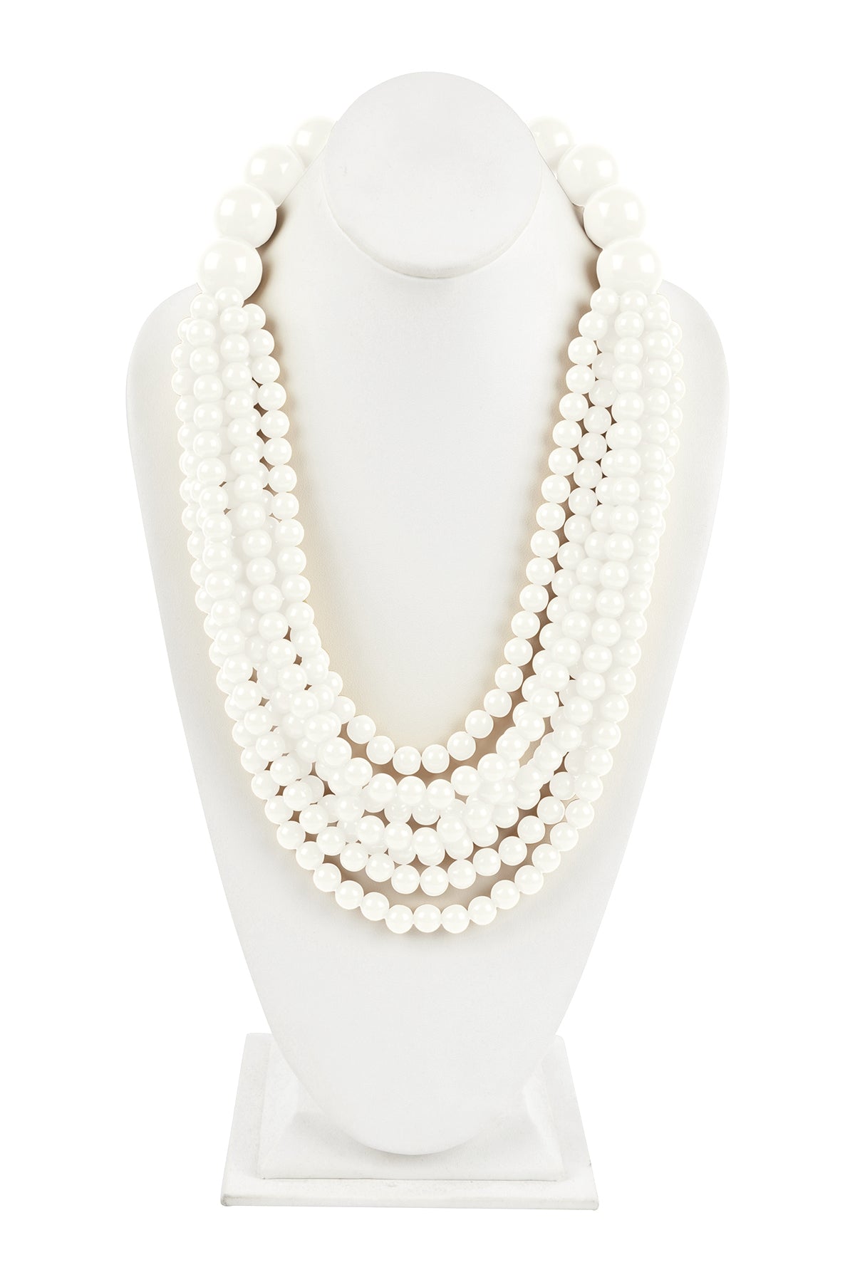 Exquisite Round Bead Layered Statement Necklace and Earring Set in White - Pack of Six Pieces