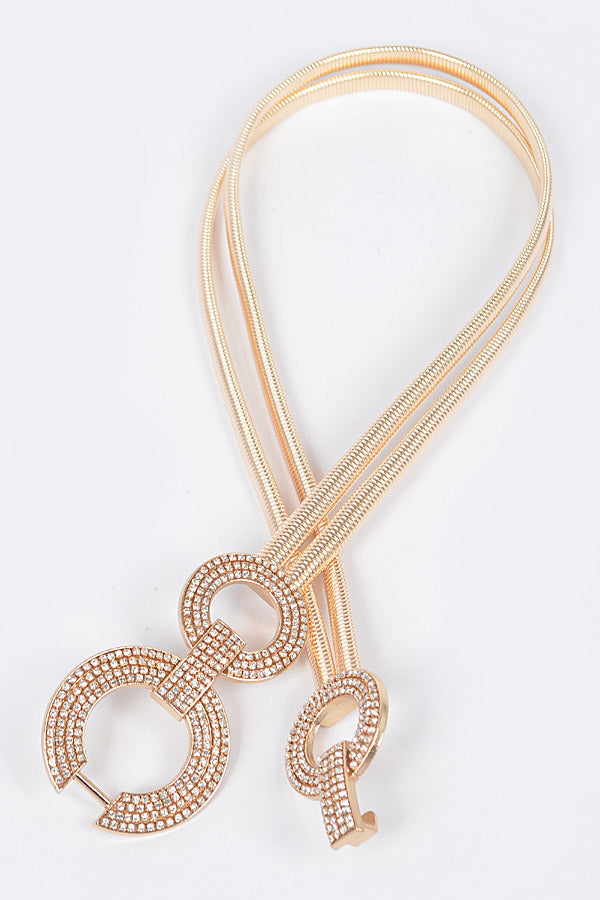Set of 6 4338 Gold Rhinestone Double Metal Stretch Belts