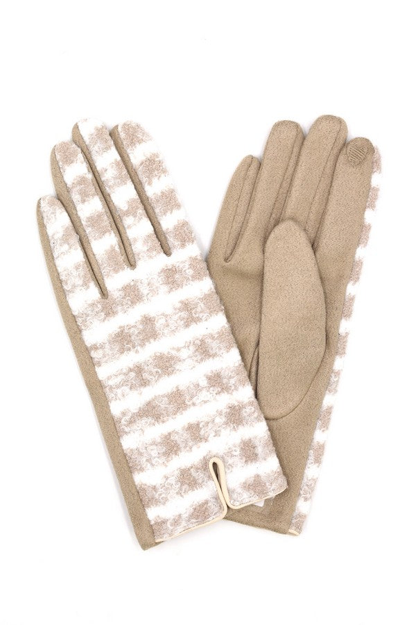 Pack of 6 Fuzzy Check Plaid Smart Touch Gloves in Beige 5800 Shade