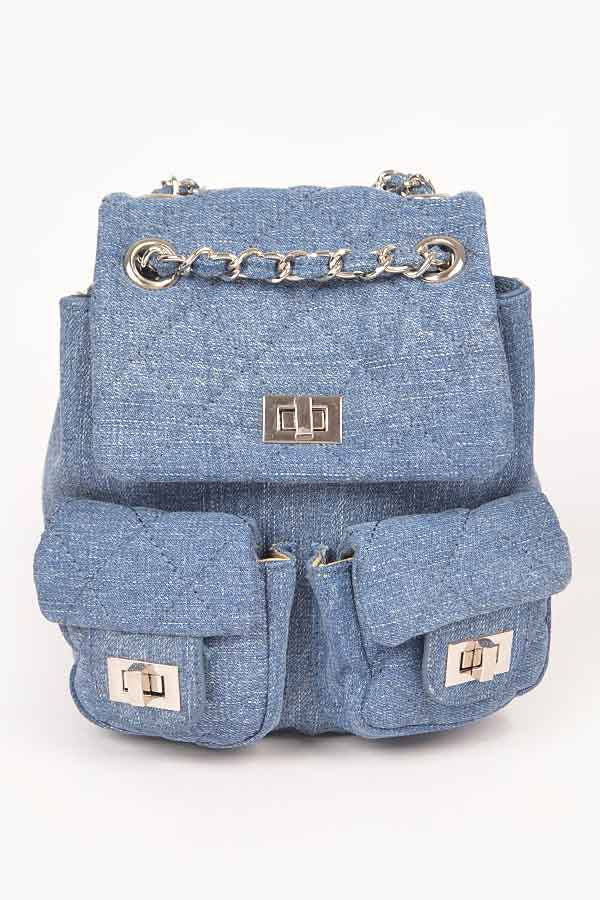 Pack of 3 Medium Blue 9311 Quilted Denim Backpacks