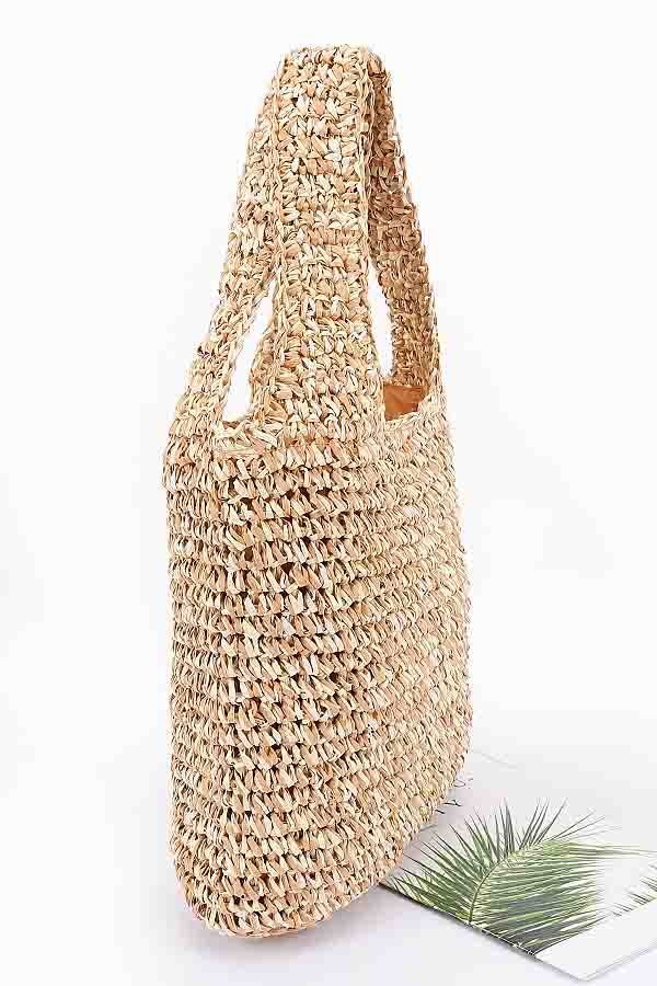 2056 Pack of 3 Khaki Two - Tone Faux Straw Bags