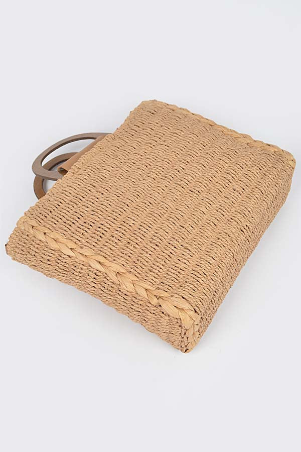 Khaki Faux Straw Tote Bag - Pack of Three (9111)