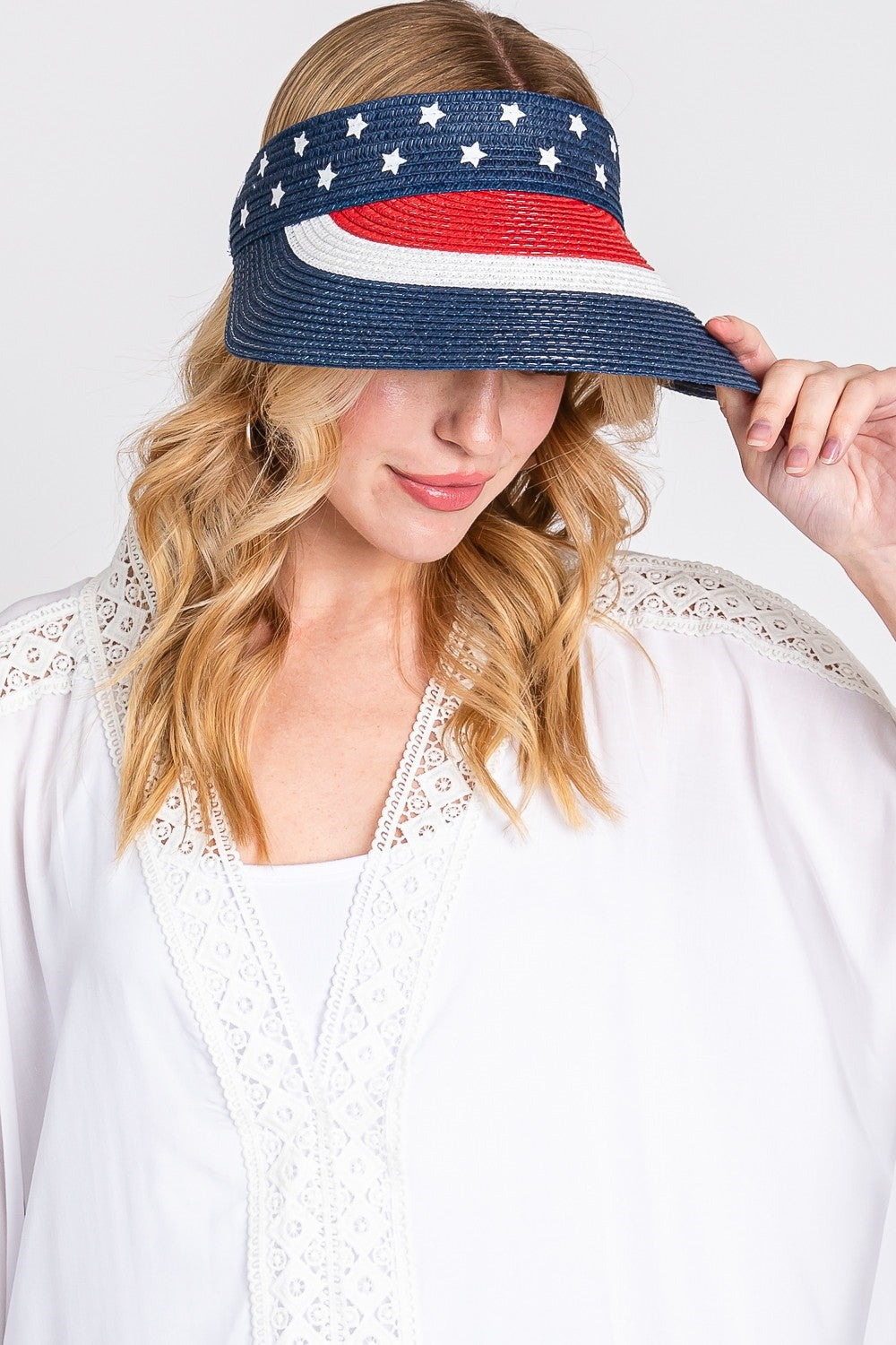 Pack of 6 American Flag Adjustable Elastic Roll - Up Visors