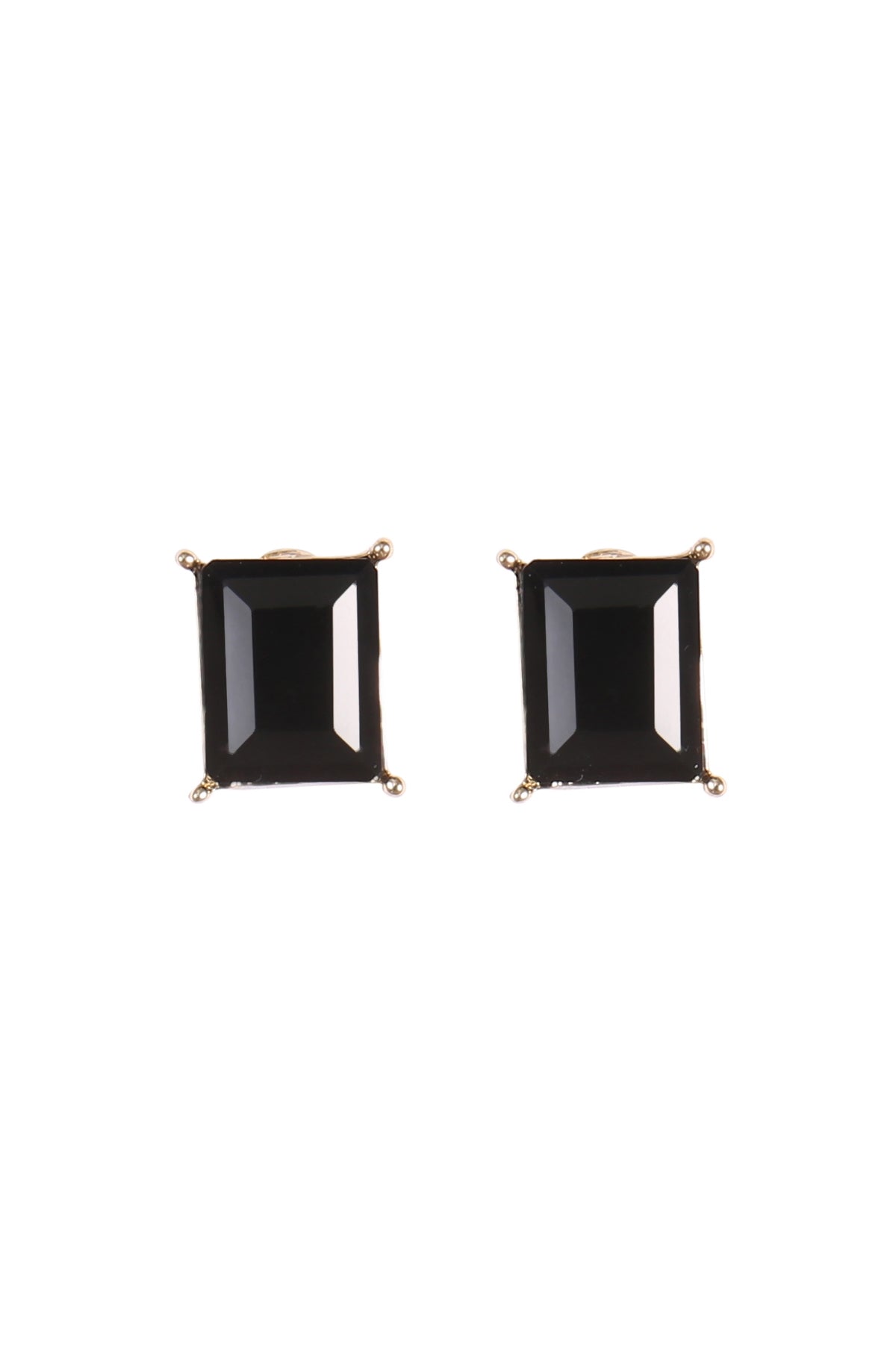 Pack of 6 Black Rectangle Resin and Stone Stud Earrings