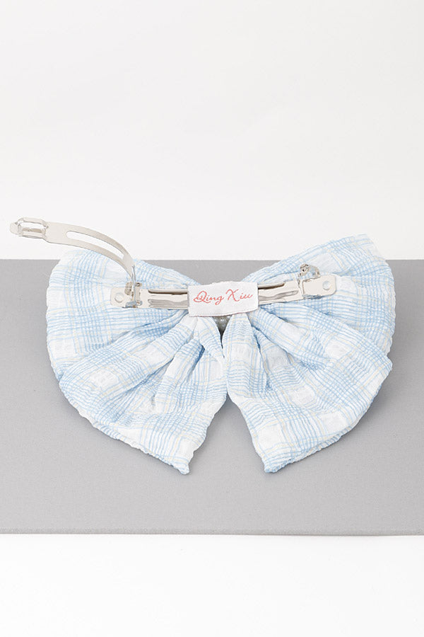 Set of 6 Plaid Pearl Ribbon Hair Clips in Pink 9668