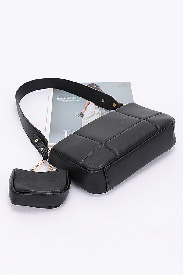 Pack of 3, 9046 Olive Quilted Faux Leather Shoulder Bags with Airpod Bag