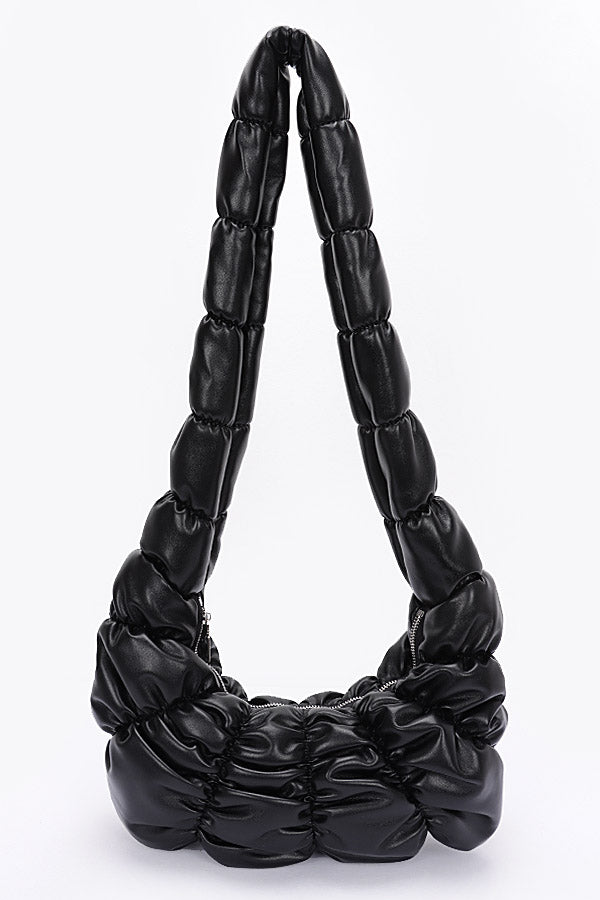 Set of 3 Stylish Black 8611 Pleated Faux Leather Crossbody Bags