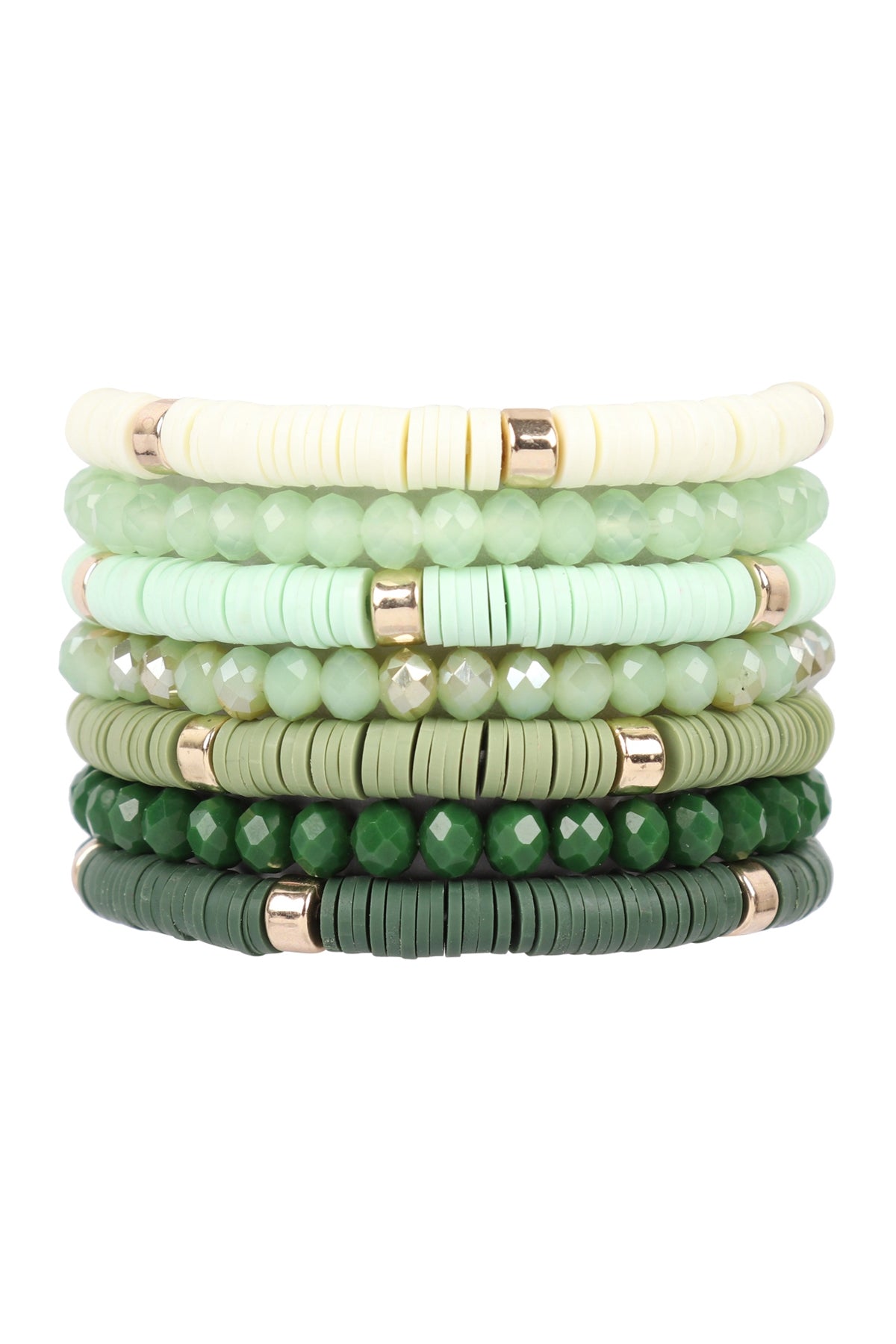 Pack of 6 Olive Multi - Strand Beaded Ring Bracelets