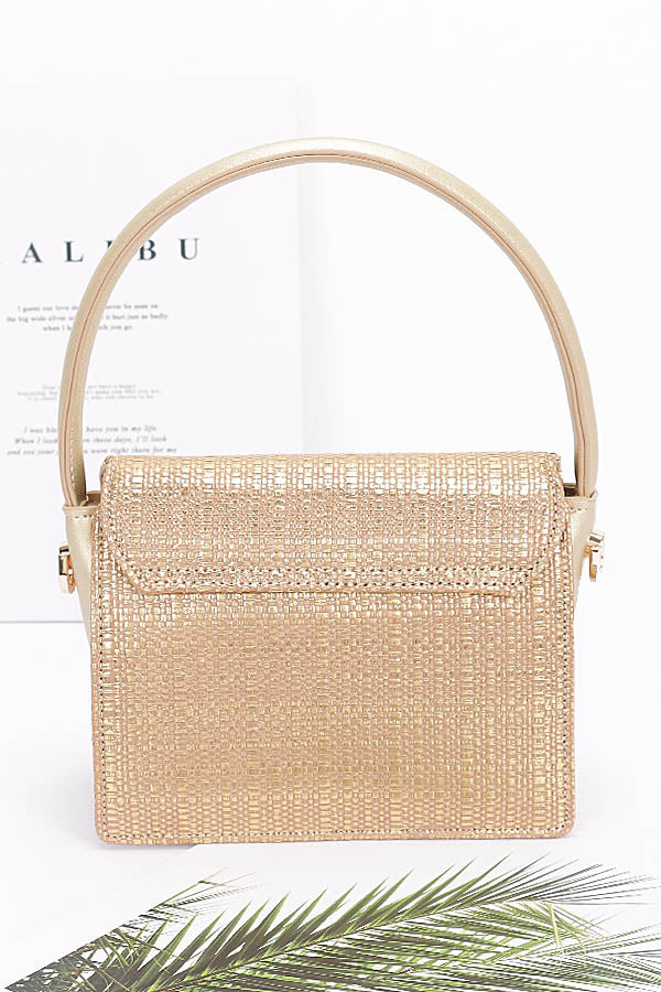 Set of 3 Stunning 9736 Gold Faux Straw Top Handle Bags