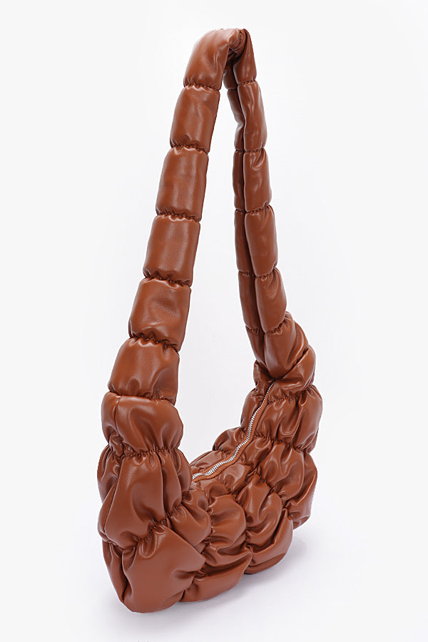 Set of 3 Pleated Faux Leather Crossbody Bags in Brown - Style 8611