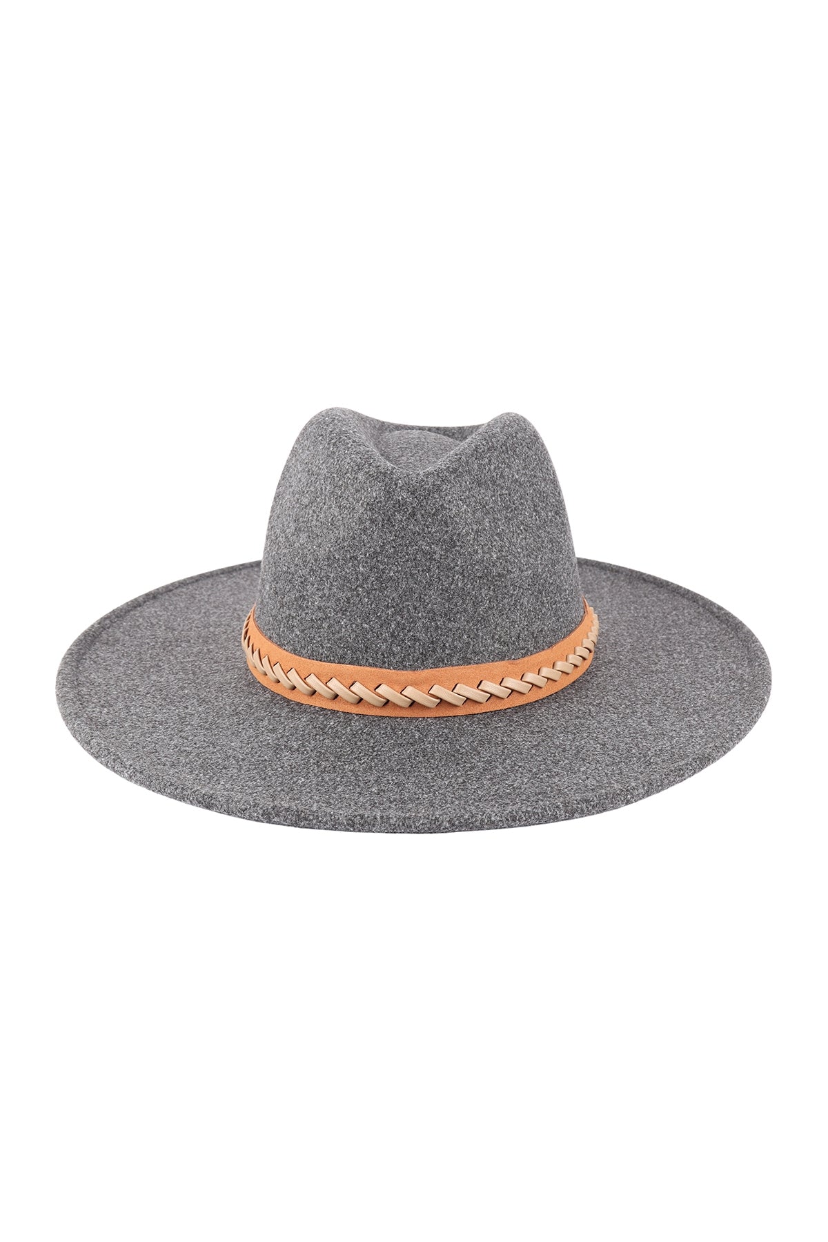 6-Pack Gray Leather Braided Felt Fashion Brim Hats