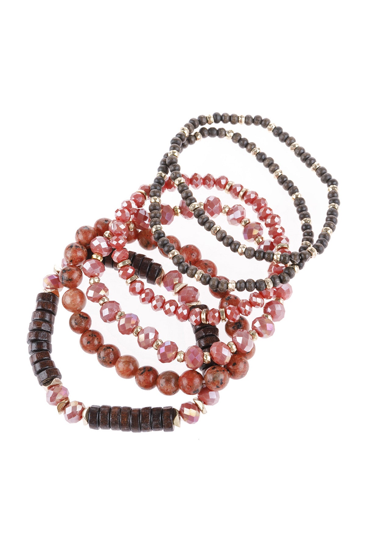 Pack of 6 Stackable Red Mix Charm Bracelets
