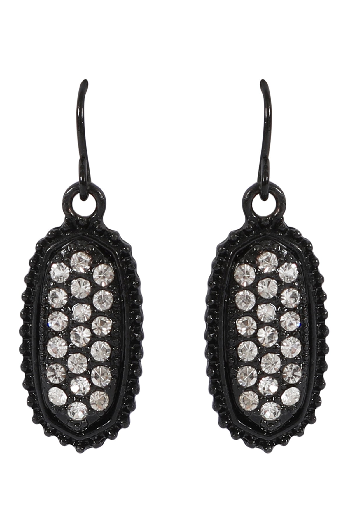Classic Black Pave Rhinestone Earrings with Clear Texture - Set of 6