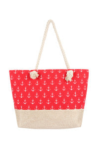 Set of 6 Red Anchor Printed Polyester Tote Bags
