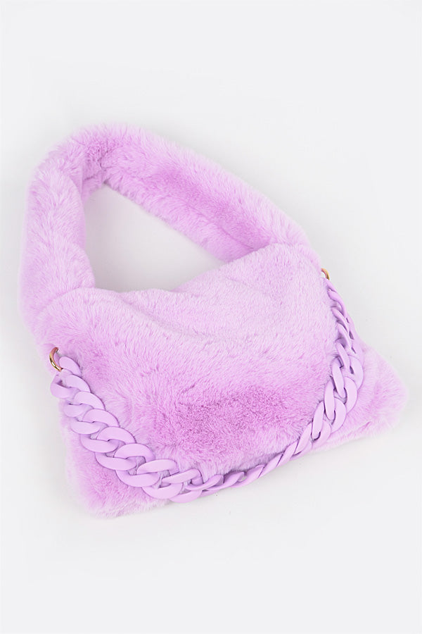 Pack of 3, 4555 Lavender Faux Fur Shoulder Bags