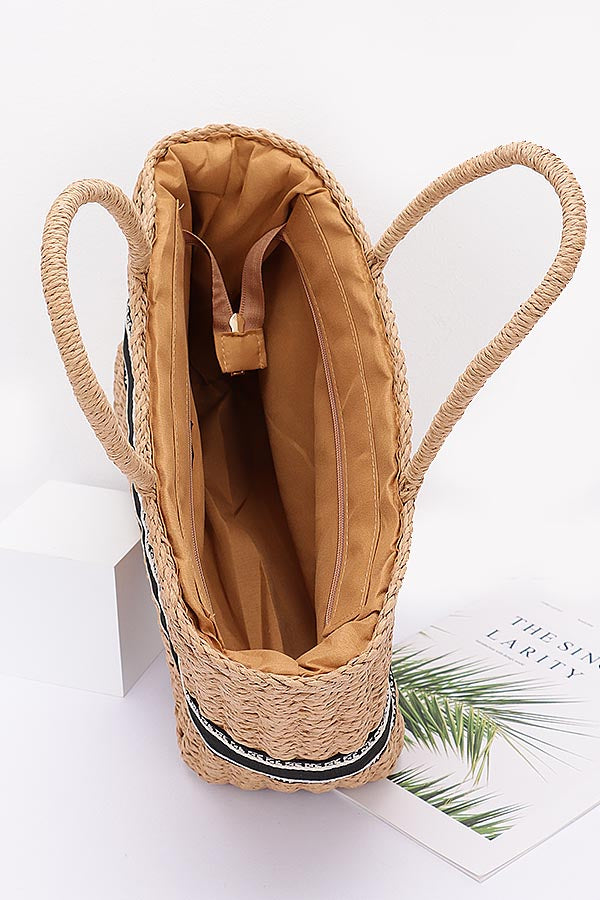 Set of 3 Faux Straw Ivory Tote Bags - 8911
