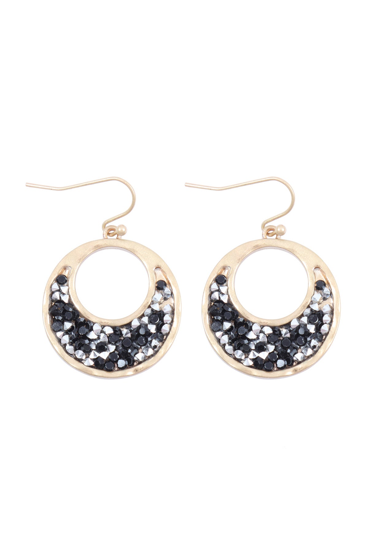 Pack of 6 Matte Gold and Black Open Round Glitter Faceted Dangle Hook Earrings