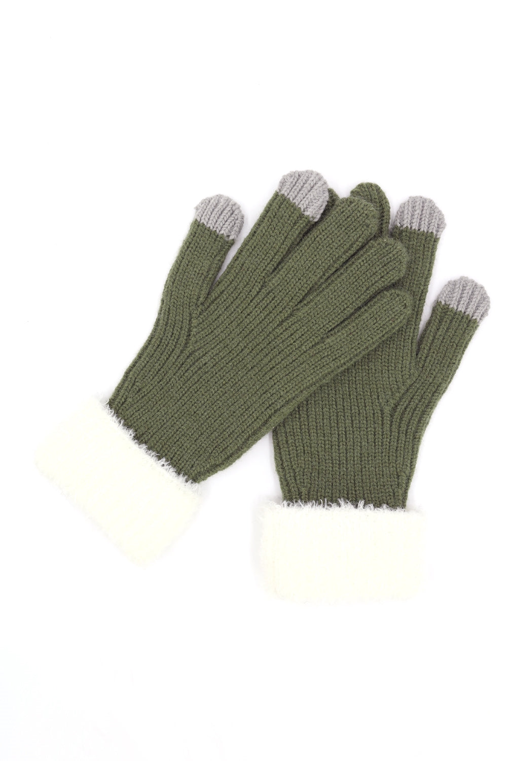 Olive Smart Touch Faux Fur Cuffed Knit Gloves - Pack of 6