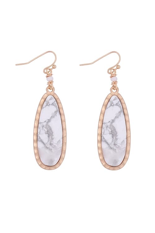 Matte Gold Howlite Oval Natural Stone Drop Hook Earrings - Pack of Six Pieces of Fashion Jewelry