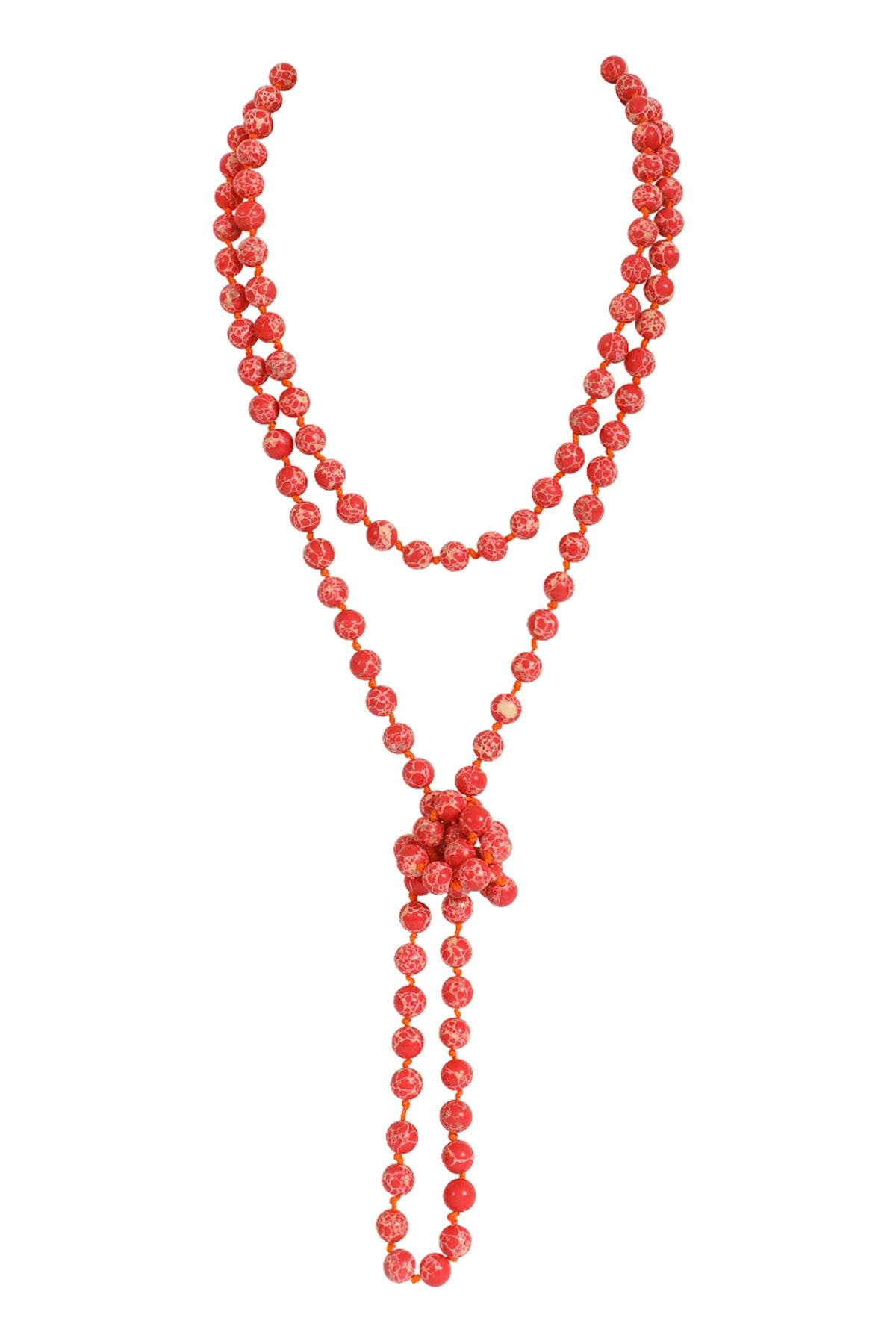 Pack of 6 Red Natural Stone Long Line Knotted Necklaces - Jewelry Accessories